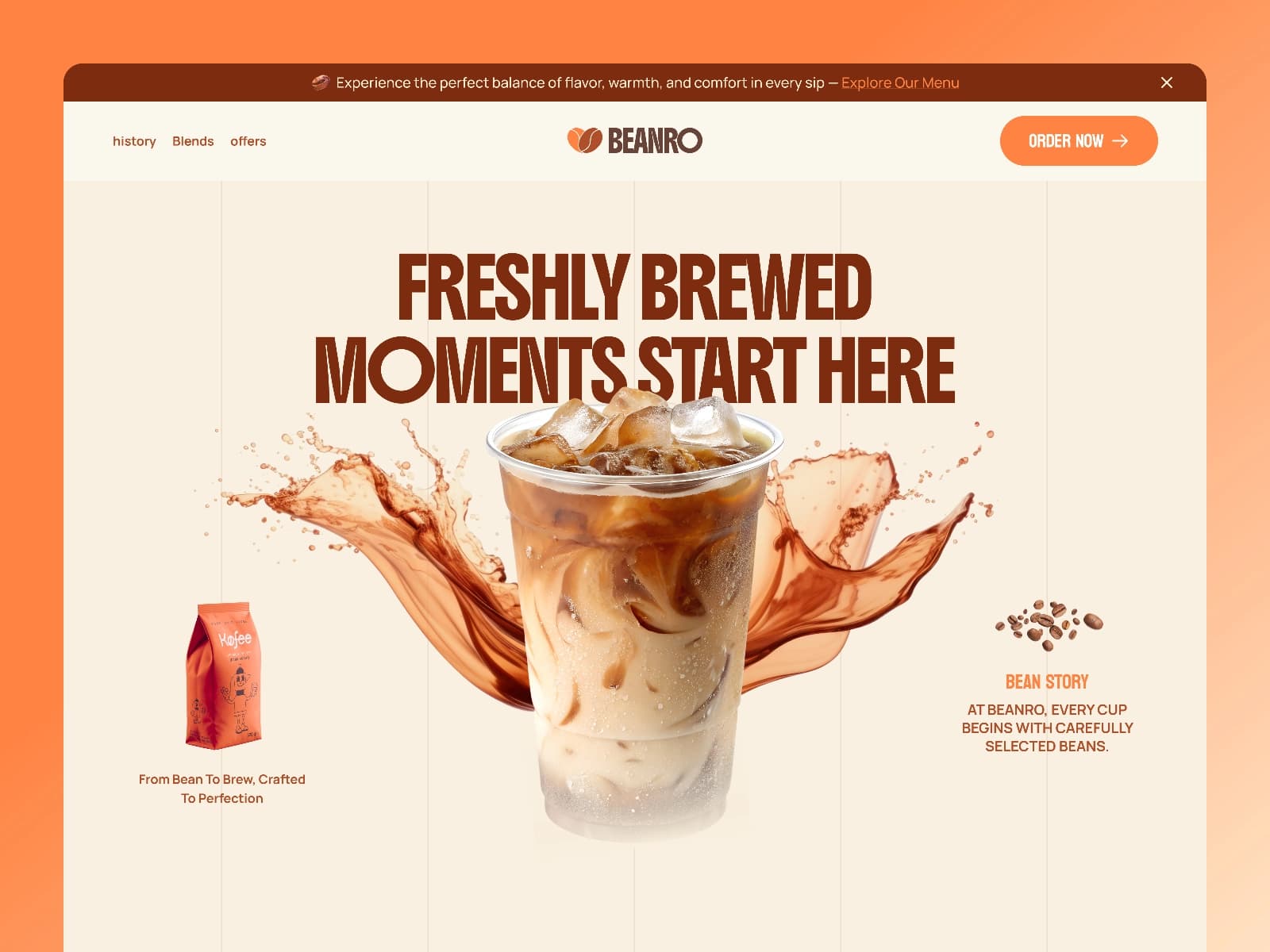 Coffee shop website: Menu, story and location